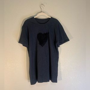 KUHO Dark Navy Knit Heart Patch Short Sleeve T-Shirt 💙✨
